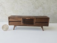 1:12 dollhouse TV canbinet in solid walnut Mid-century modern media console cabinet MCM media cabinet or lowboard cabinet