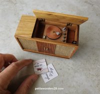 RESERVED for Deanna 1:12 Dollhouse furniture mid-century styled stereo console in solid cherry with hinged top 