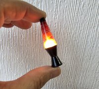 1:12 Dollhouse miniature retro lava lamp Battery operated LED table lamp MCM style with external wires REF Black base red resin