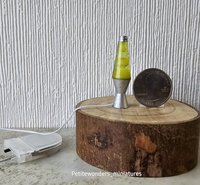 1:12 Dollhouse miniature retro lava lamp Battery operated LED table lamp MCM style with external wires REF Chrome finish base light yellow resin