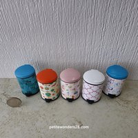 1:12 Dollhouse MCM-themed trash cans for kitchen with hinged lid Mid-century modern dollhouse accessory.  Price is for EACH