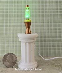 1:12 Dollhouse miniature retro lava lamp Battery operated LED table lamp MCM style with external wires REF Color changing LED copper finish base