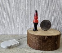1:12 Dollhouse miniature retro lava lamp Battery operated LED table lamp MCM style with external wires REF Black base red resin