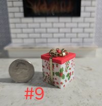 1-inch scale dollhouse miniature light up Christmas gift box Battery lighted gift box for mini holiday scene REF #9 Red lid & hollies