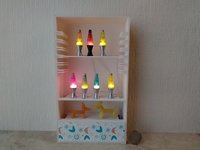 1:12 Dollhouse miniature retro lava lamp Battery operated LED table lamp MCM style with external wires REF Chrome finish base red + green glitter