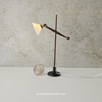 1:12 Dollhouse mid-century style floor lamp Battery operated LED lamp with external wires REF walnut wood lamp post