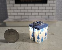 1-inch scale dollhouse miniature light up Christmas gift box Battery lighted gift box for mini holiday scene REF #10  Big square + blue Xmas tree
