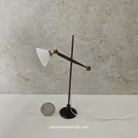 1:12 Dollhouse mid-century style floor lamp Battery operated LED lamp with external wires REF walnut wood lamp post