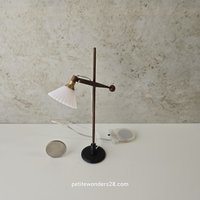 1:12 Dollhouse mid-century style floor lamp Battery operated LED lamp with external wires REF walnut wood lamp post