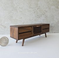1:12 dollhouse TV canbinet in solid walnut Mid-century modern media console cabinet MCM media cabinet or lowboard cabinet
