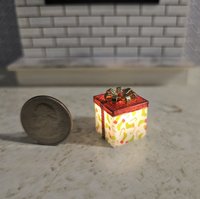 1-inch scale dollhouse miniature light up Christmas gift box Battery lighted gift box for mini holiday scene REF #15 Small square, red lid, stockings