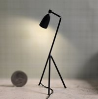 1:12 Dollhouse mid-century style tripod floor lamp Battery operated LED lamp with external wires REF Black grasshopper