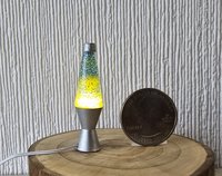 1:12 Dollhouse miniature retro lava lamp Battery operated LED table lamp MCM style with external wires REF Chrome finish base light blue resin 