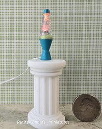 1:12 Dollhouse miniature retro lava lamp Battery operated LED table lamp MCM style with external wires REF Color changing LED 
