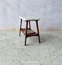 1:12 scale dollhouse mid-century style side table in solid padauk wood MCM end table with faux marble top