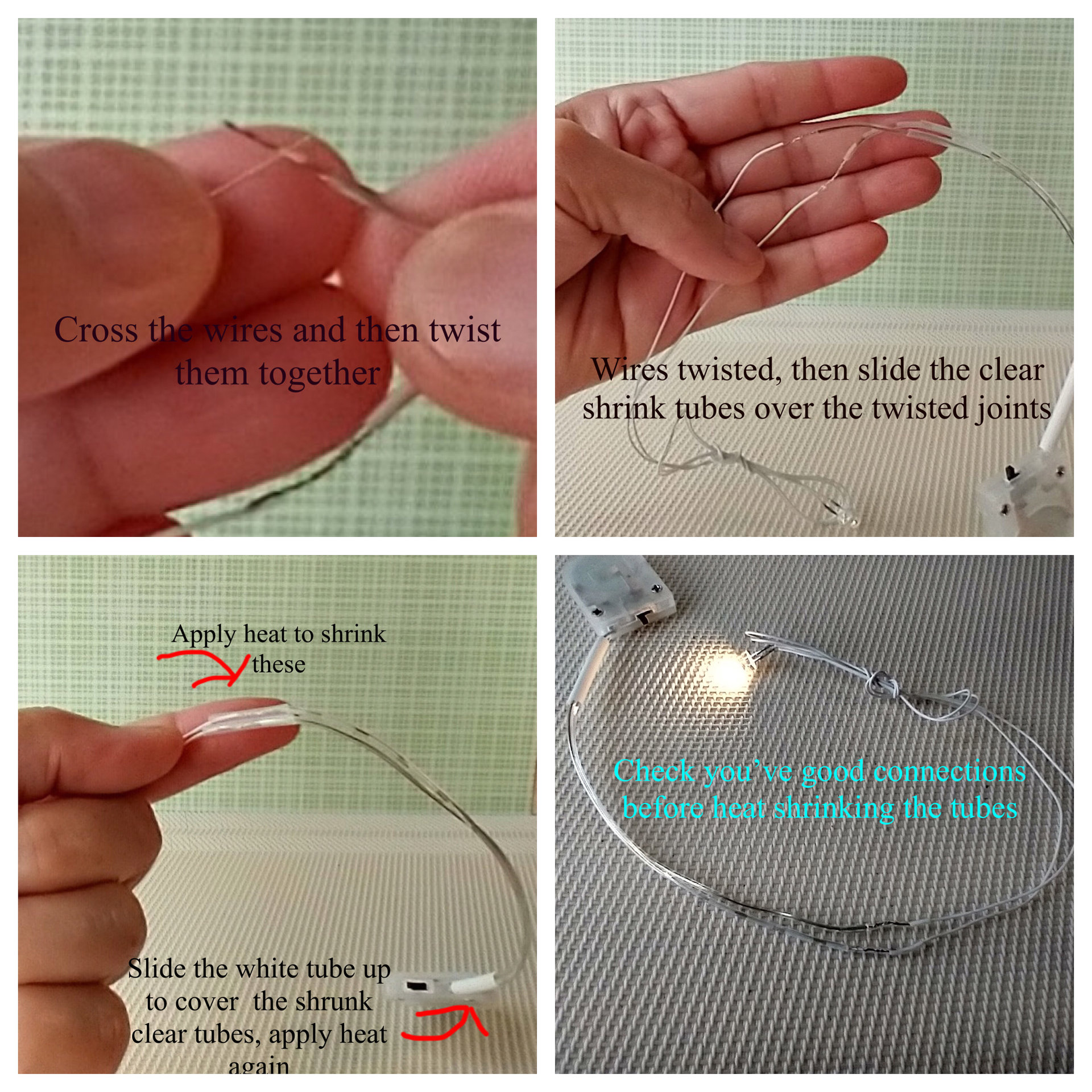 DIY supplies for making miniature lamps or projects with wired LED + battery pack with switch + heat shrink tubes + battery PRICE is for EACH set