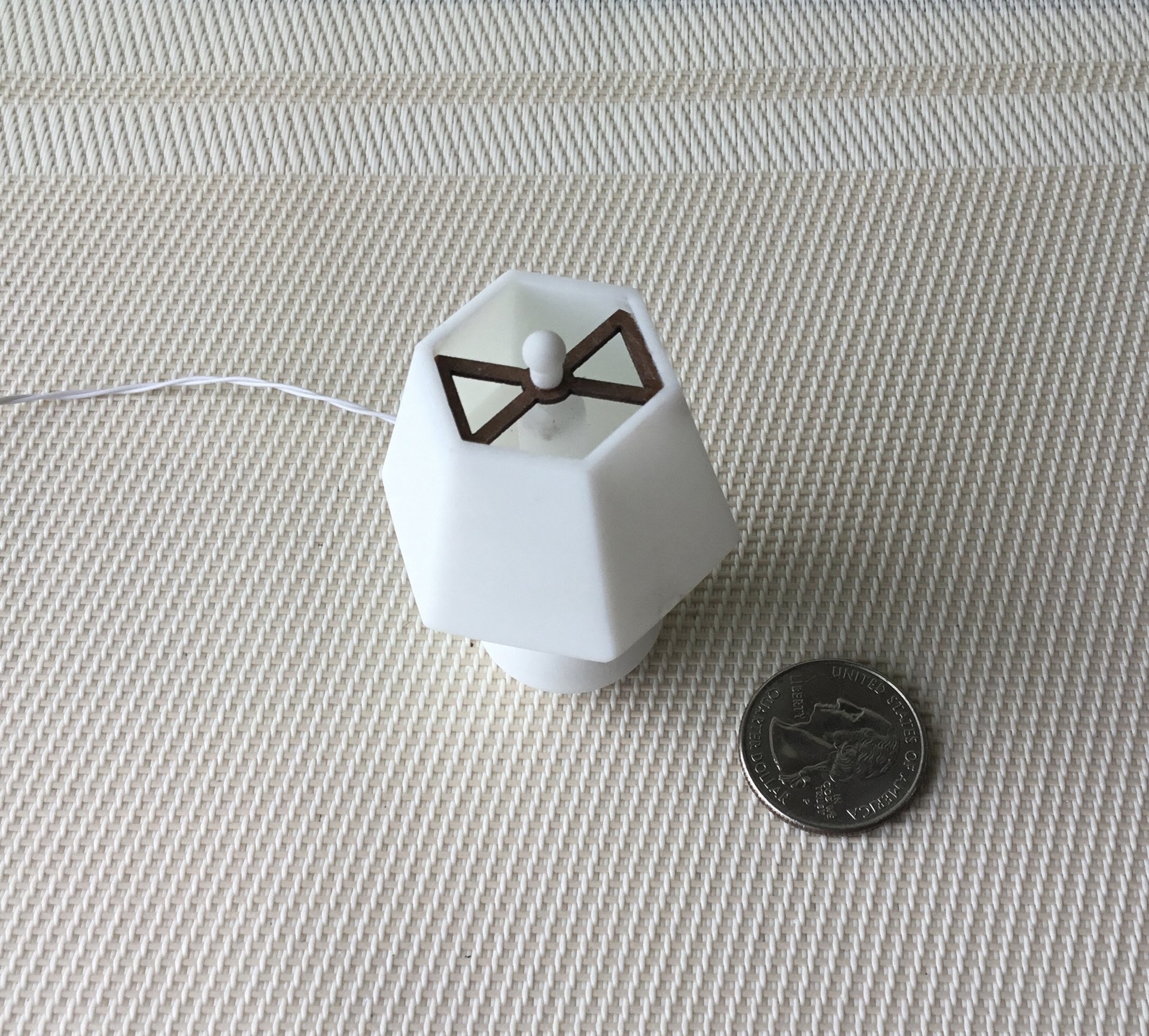 RESERVED 1:12 dollhouse table lamps with hexagonal shades (unfinished) Battery operated dollhouse table lamps on external wires Quantity A PAIR