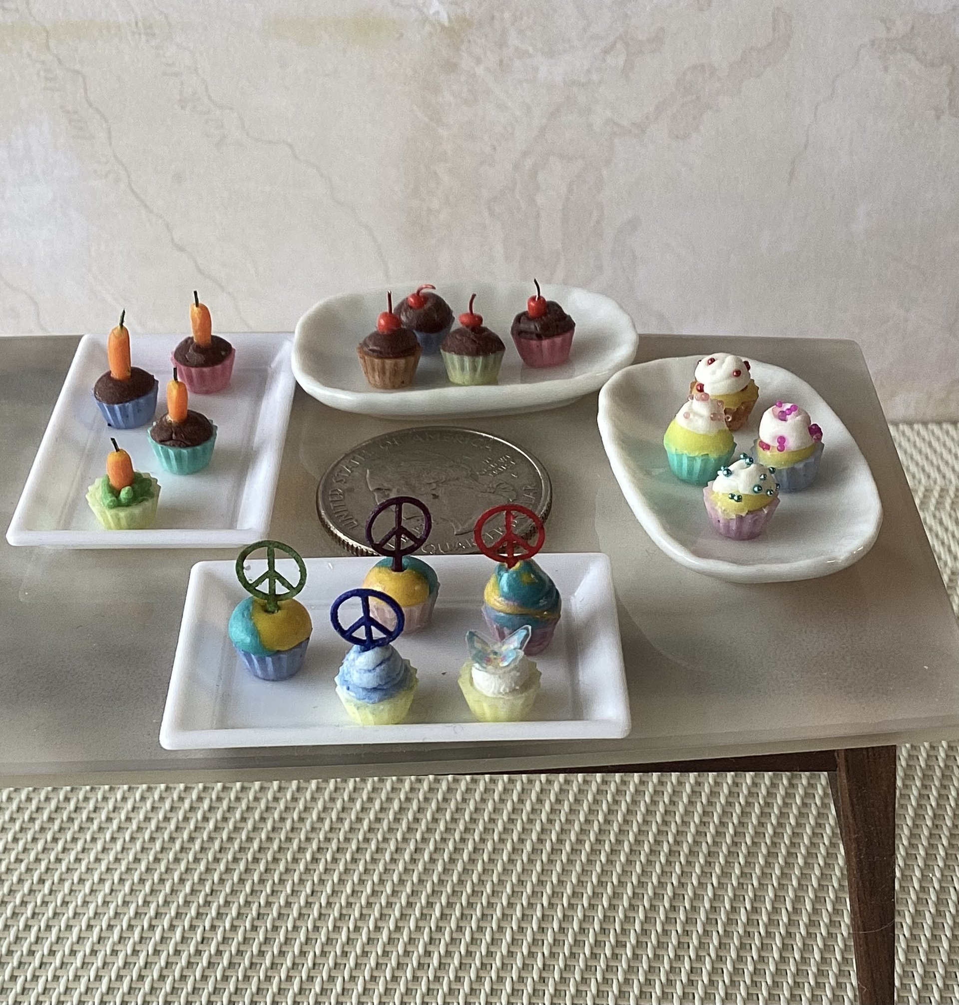 1:12 Dollhouse miniature cupcake with white cream and blue butterfly topper