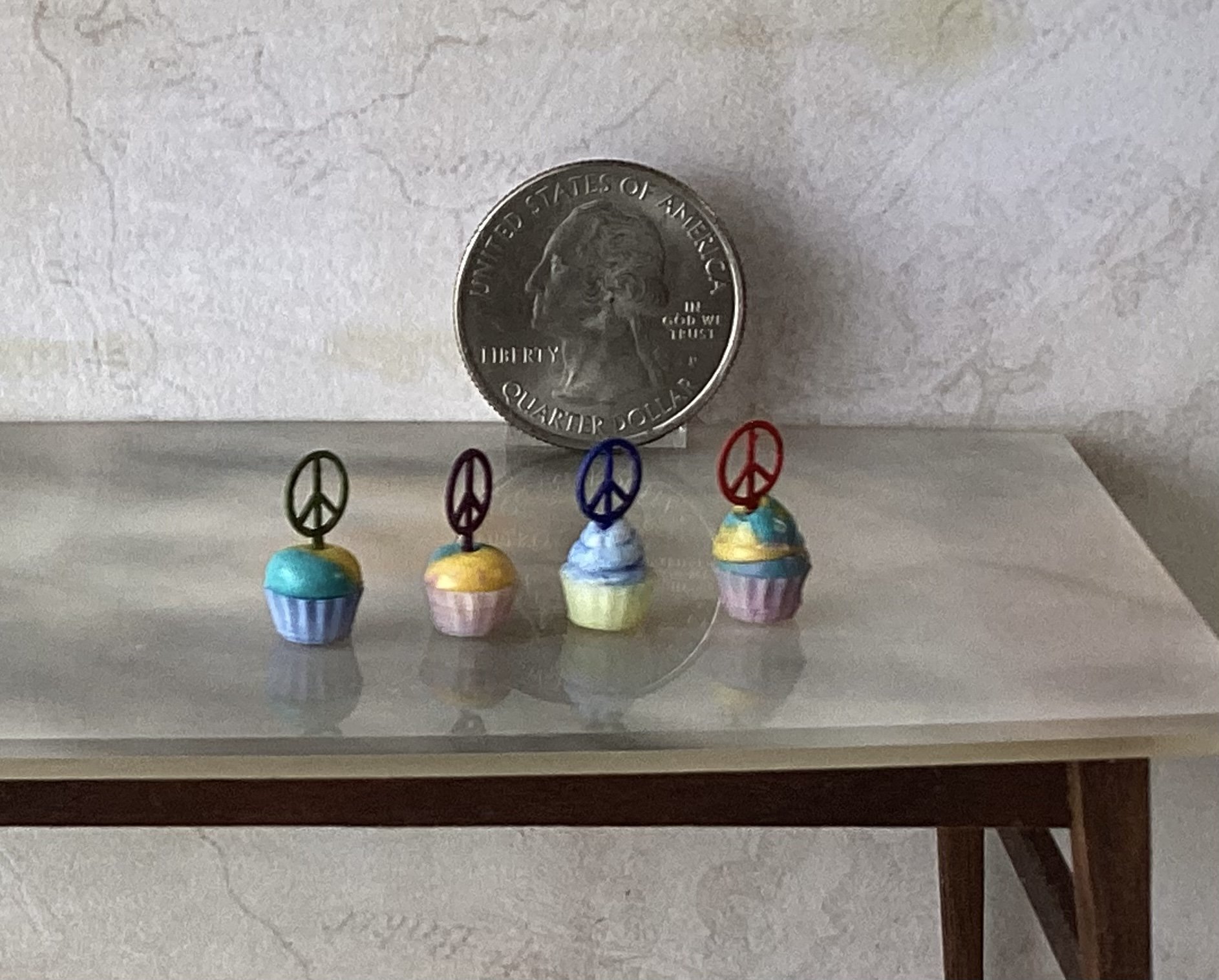 1:12 Dollhouse miniature cupcake with peace sign topper Price is for EACH