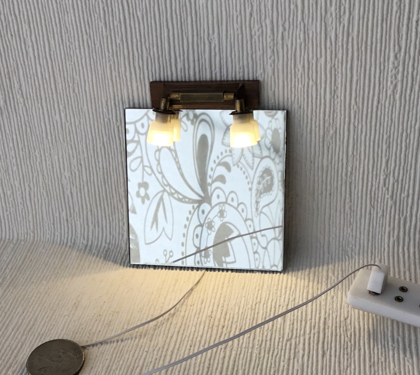1:12 Dollhouse 2-light bath light fixture Vanity wall mounted mirror lights USE with 12-volt transformer or WIRED dollhouse