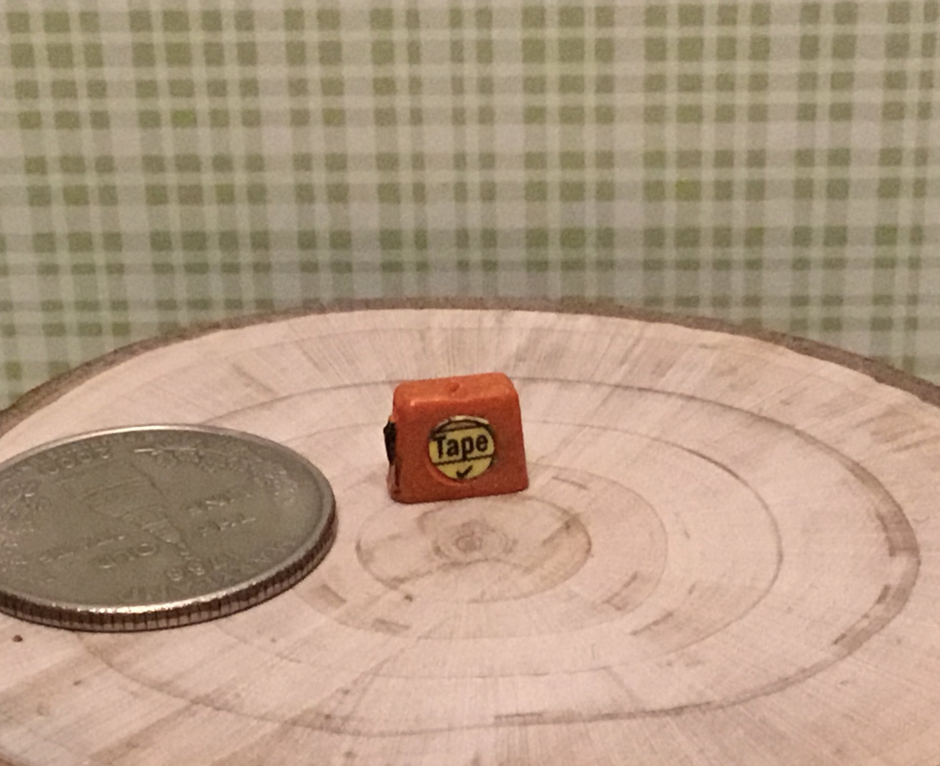 1:12 Dollhouse miniature tape measure for mini DIYer or garage workshop REF Orange