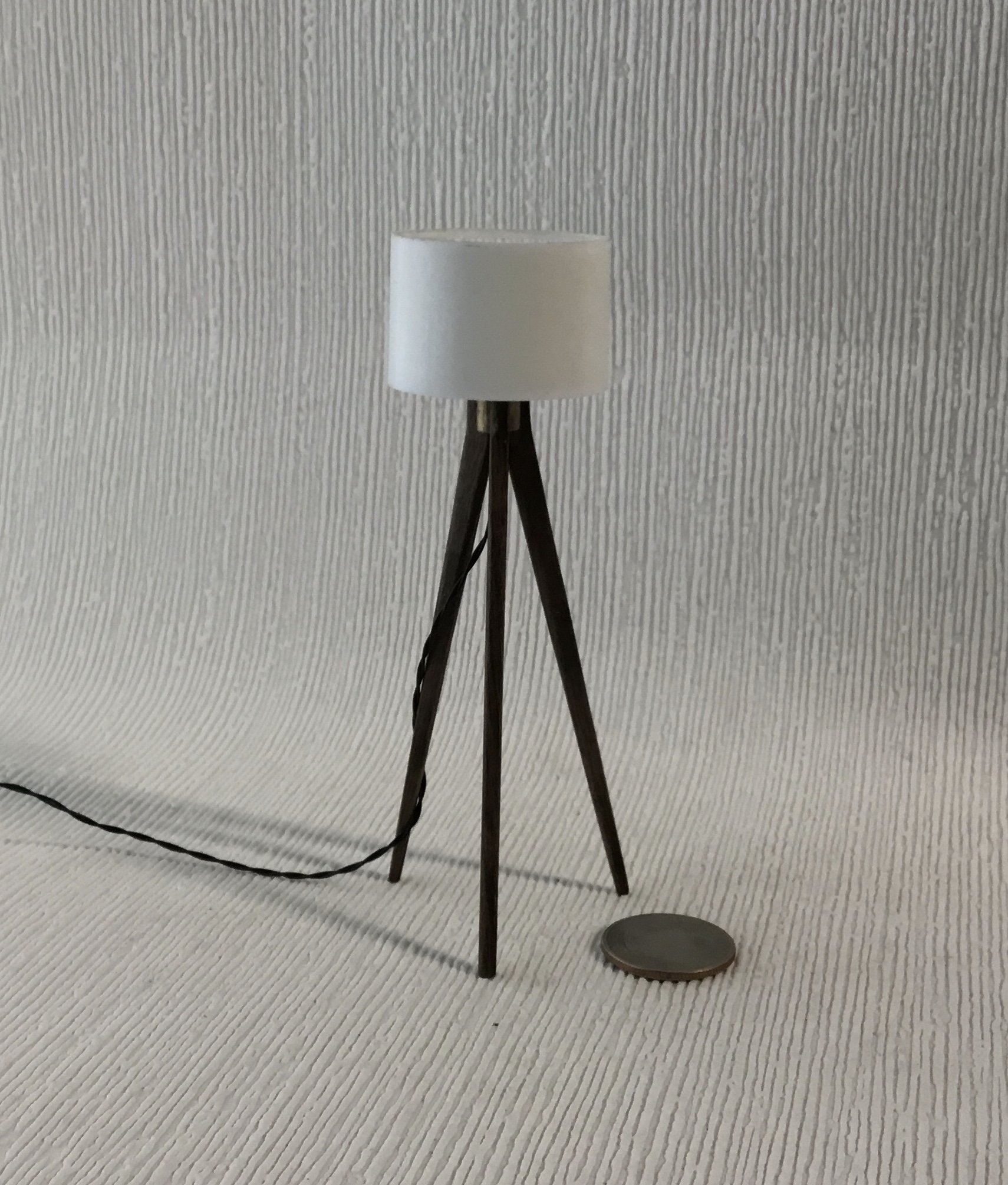 1:12 Dollhouse miniature tripod floor lamp walnut wood legs Modern tripod lamp Battery operated floor lamp with external wires
