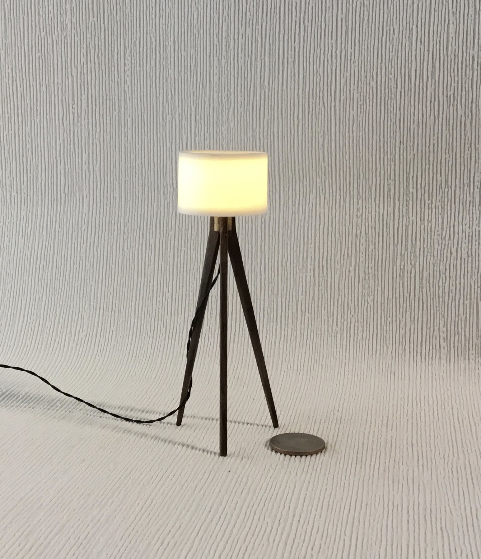 1:12 Dollhouse miniature tripod floor lamp walnut wood legs Modern tripod lamp Battery operated floor lamp with external wires