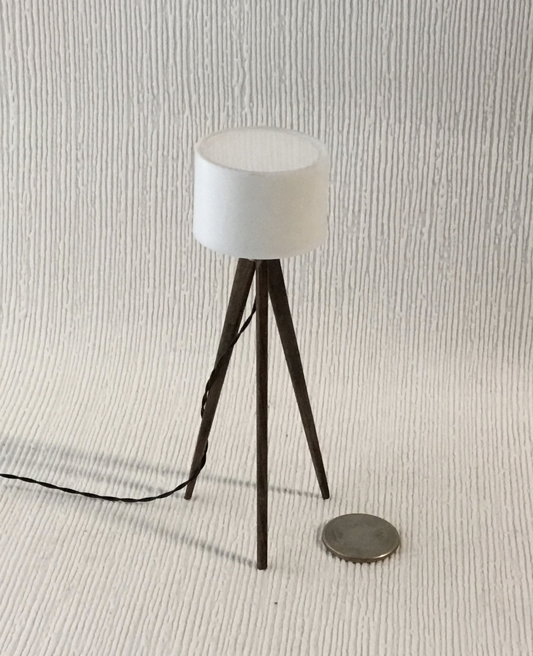 1:12 Dollhouse miniature tripod floor lamp walnut wood legs Modern tripod lamp Battery operated floor lamp with external wires