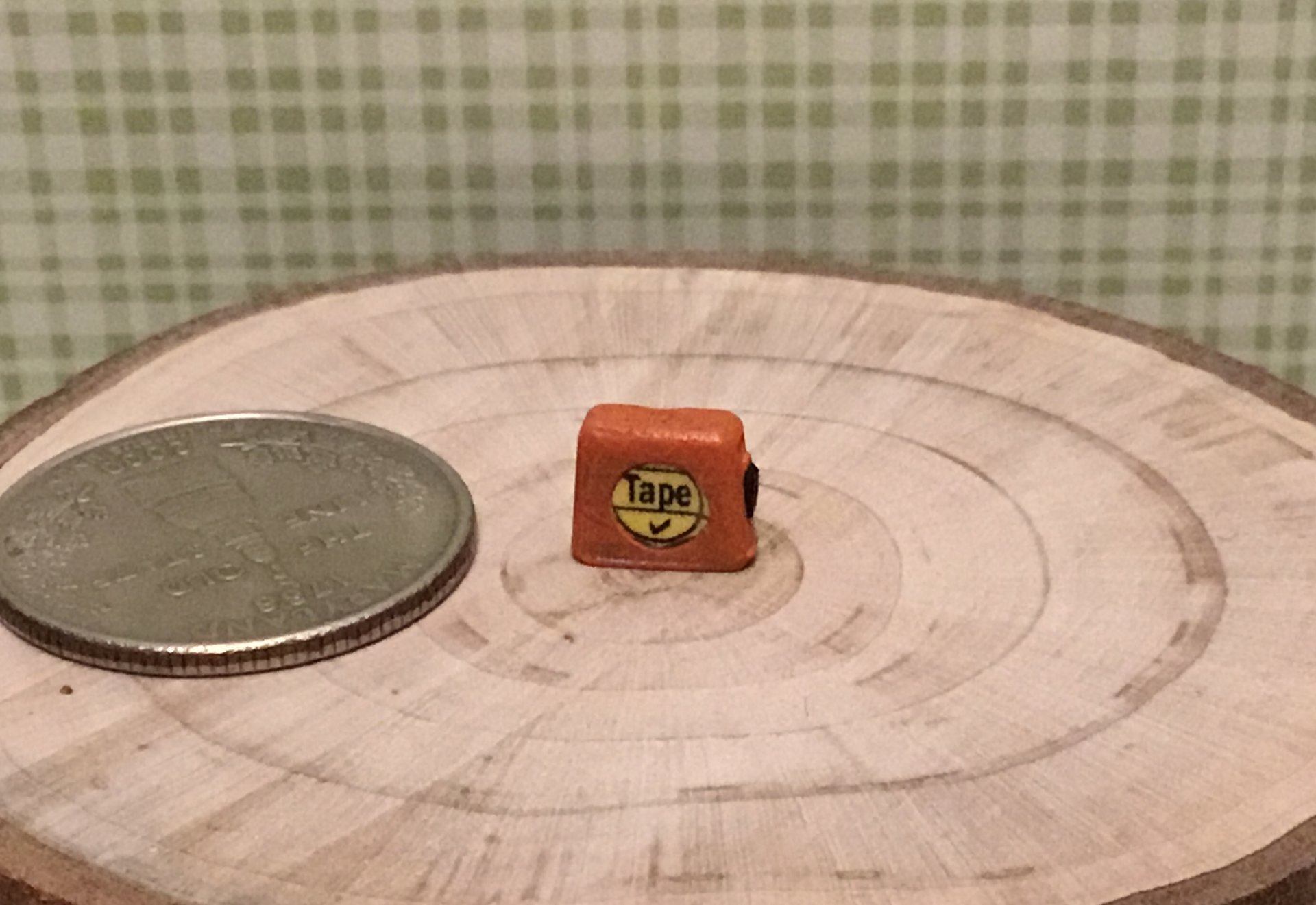 1:12 Dollhouse miniature tape measure for mini DIYer or garage workshop REF Orange