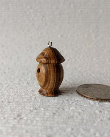 Lathe turned bird house made from zebrawood with hanging loop for dollhosue decor or fairy garden