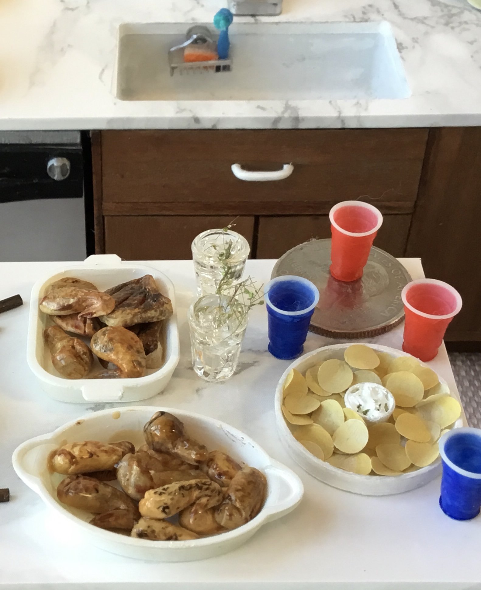 1:12 Dollhouse blue cups Faux disposable plastic cups Solo cups inspired for cold drinks Price is for one set of four blue cups (height 0.47")