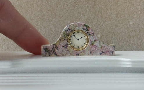 1:12 dollhouse handmade Shabby chic Mantel clock Tambour clock Shelf clock Decoupaged wood clock