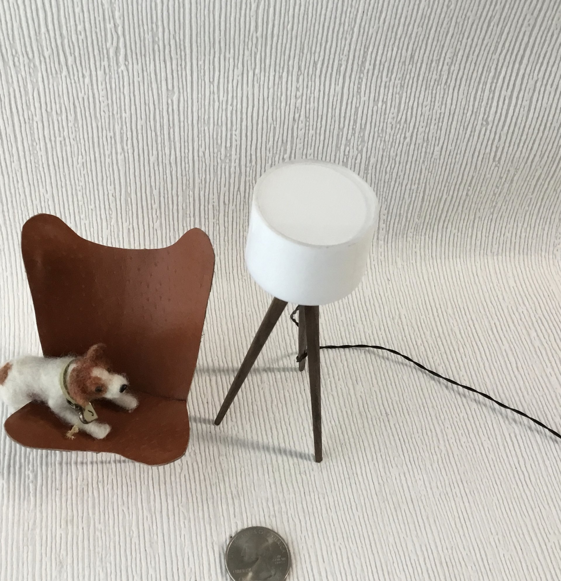 1:12 Dollhouse miniature tripod floor lamp walnut wood legs Modern tripod lamp Battery operated floor lamp with external wires