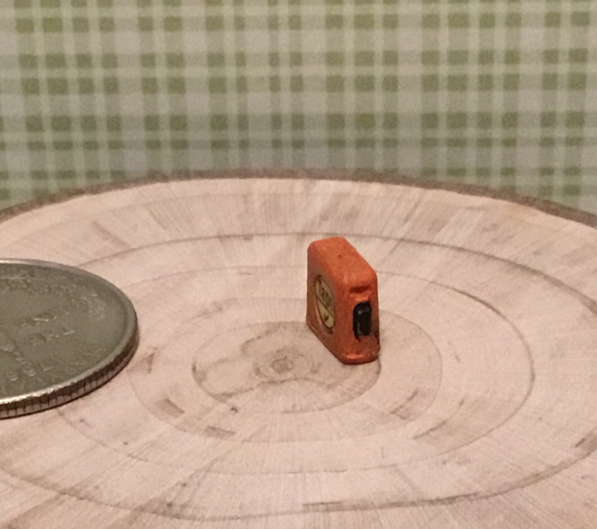 1:12 Dollhouse miniature tape measure for mini DIYer or garage workshop REF Orange