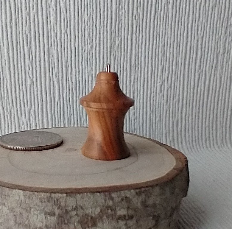 Lathe turned bird house made from olivewood with hanging loop for dollhosue decor or fairy garden