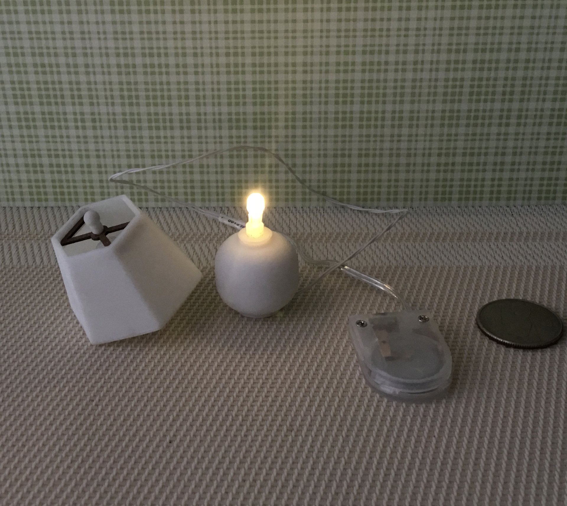 RESERVED 1:12 dollhouse table lamps with hexagonal shades (unfinished) Battery operated dollhouse table lamps on external wires Quantity A PAIR