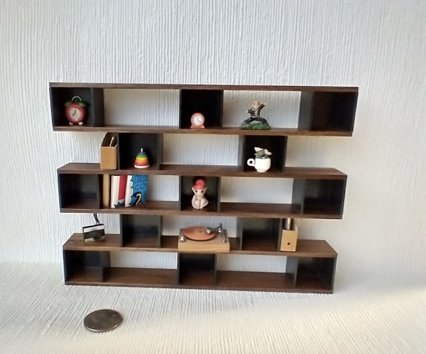 RESERVED 1:12 dollhouse shelving unit made from solid walnut with MDF backing Mid-century modern book case Contemporary book shelves