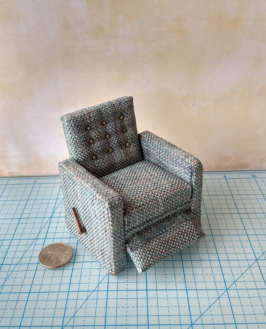1:12 Dollhouse miniature handcrafted recliner with lever Working miniature reclinging armchair