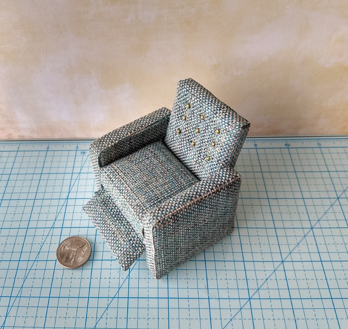 1:12 Dollhouse miniature handcrafted recliner with lever Working miniature reclinging armchair