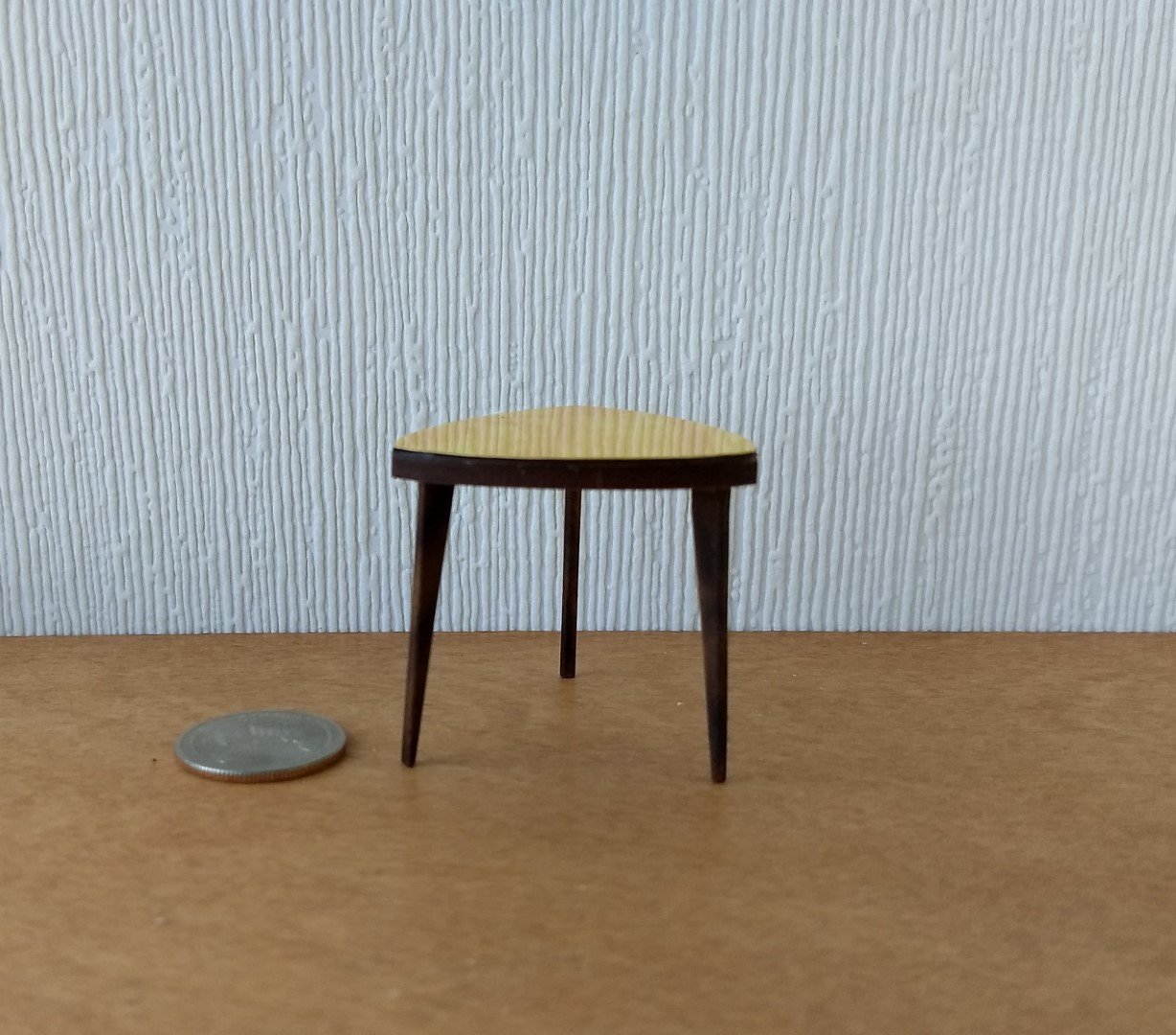 1:12 Dollhouse miniature mid-century style side table or plant stand Triangular end table with splayed walnut legs 3-legs side table