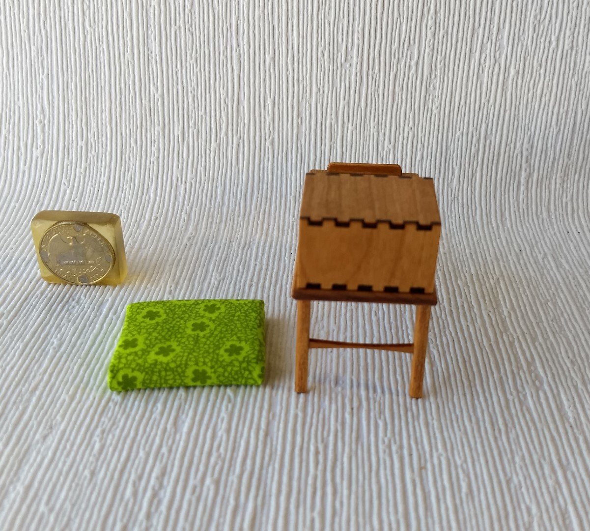 1:12 Dollhouse mid-century style telephone bench Gossip bench in cherry wood with open shelf MCM telephone table