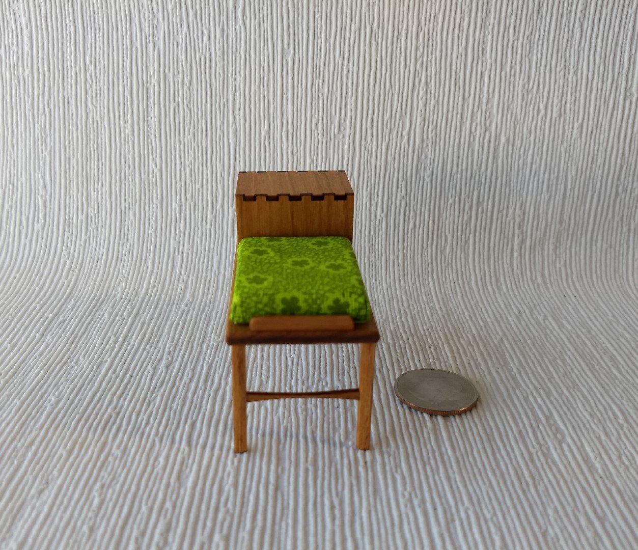 1:12 Dollhouse mid-century style telephone bench Gossip bench in cherry wood with open shelf MCM telephone table