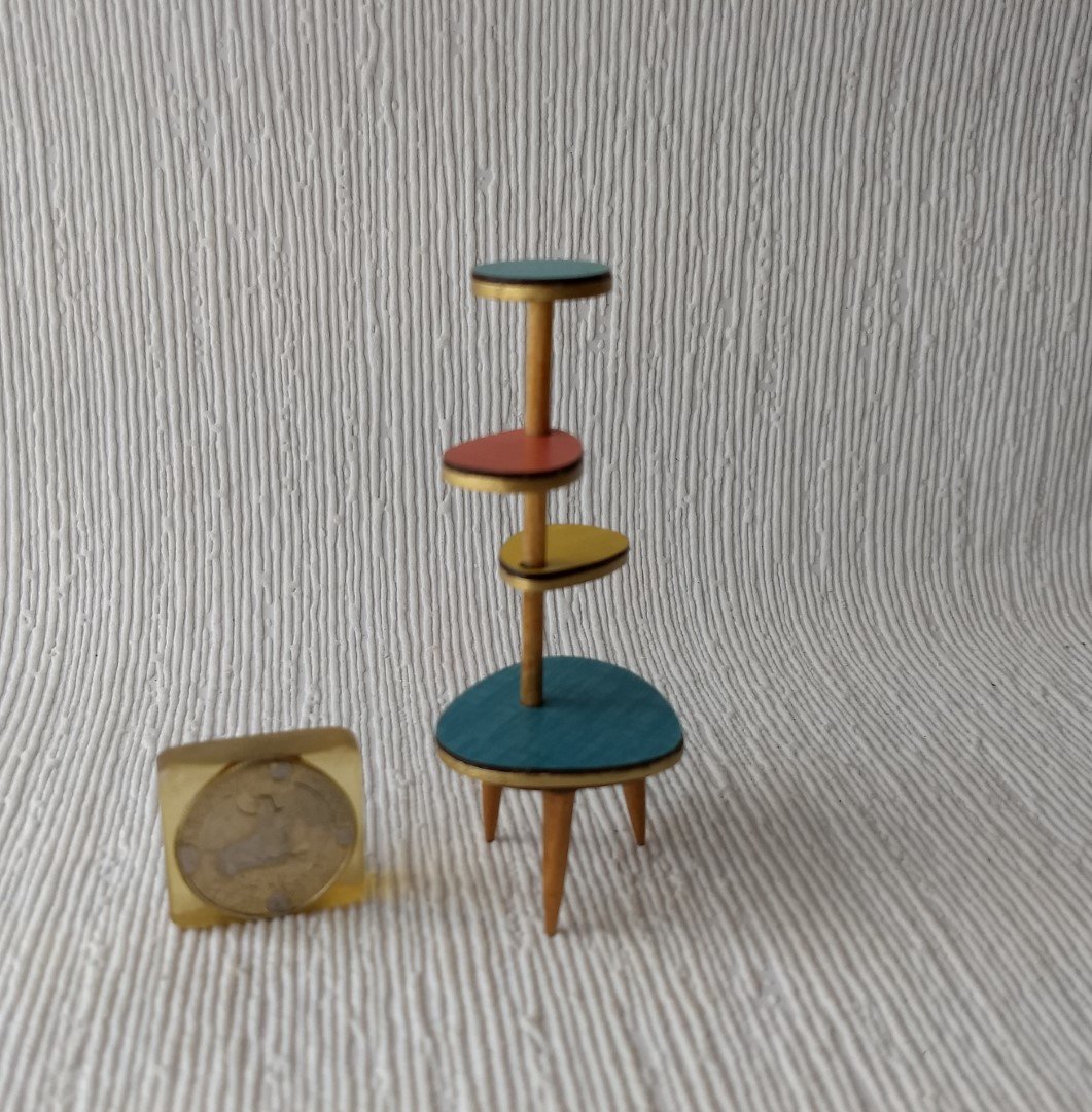 1:12 Dollhouse mid-century style plant stand Formica 4-tiered plant stand or display stand