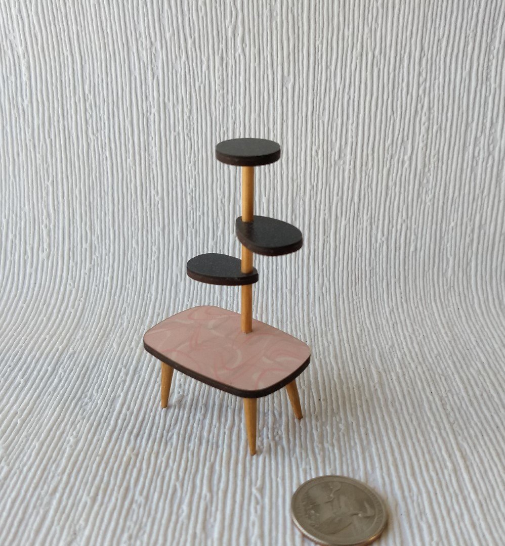1:12 Dollhouse mid-century style plant stand 4-tiered Formica plant stand with rectangular base platform Formica display stand