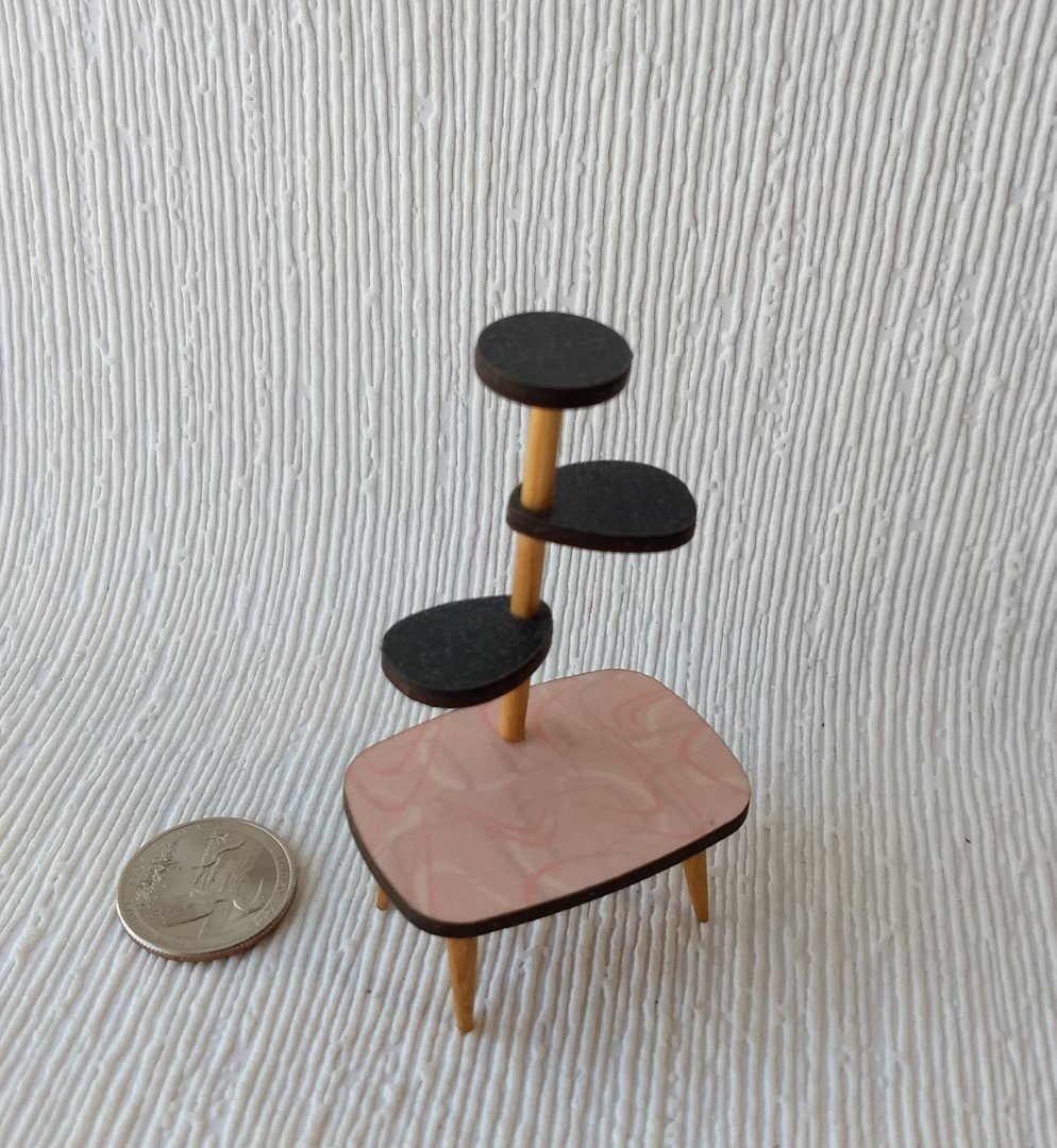 1:12 Dollhouse mid-century style plant stand 4-tiered Formica plant stand with rectangular base platform Formica display stand