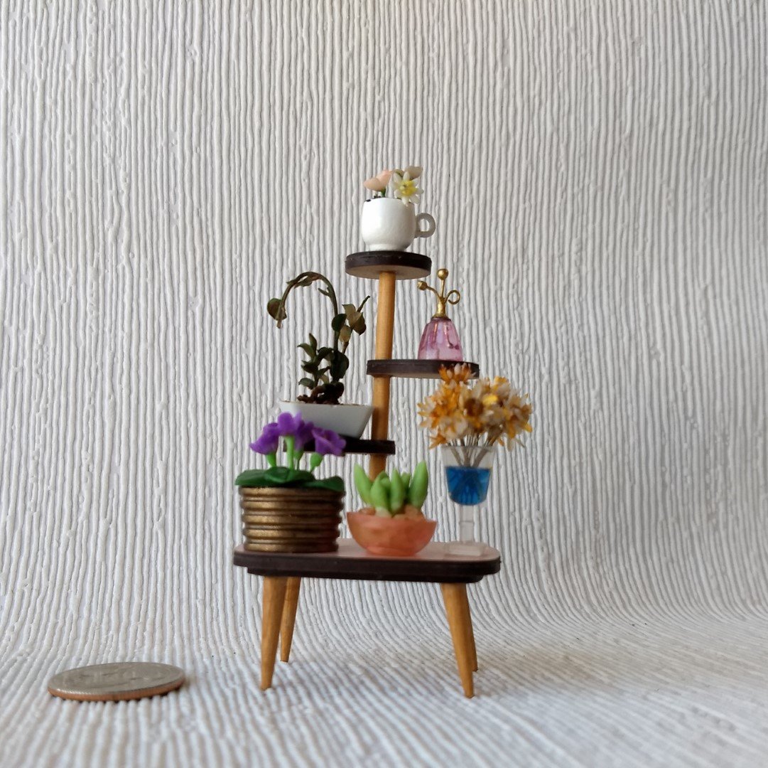 1:12 Dollhouse mid-century style plant stand 4-tiered Formica plant stand with rectangular base platform Formica display stand