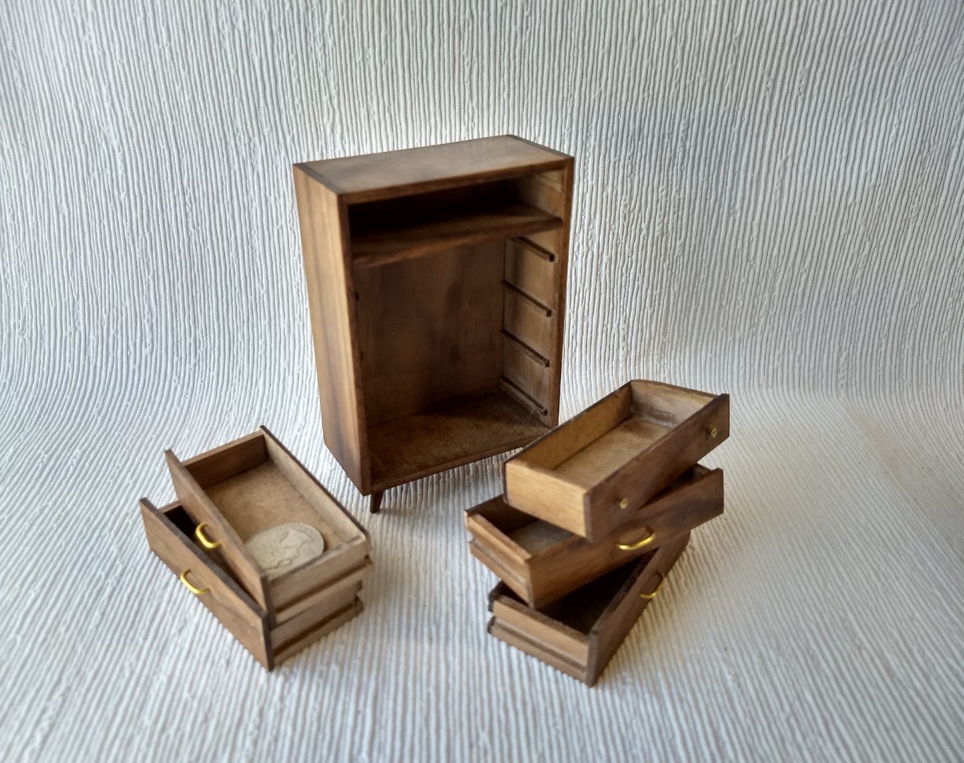 1:12 Dollhouse tall dresser in walnut Chest of 5 drawers mid-century modern MCM walnut dresser