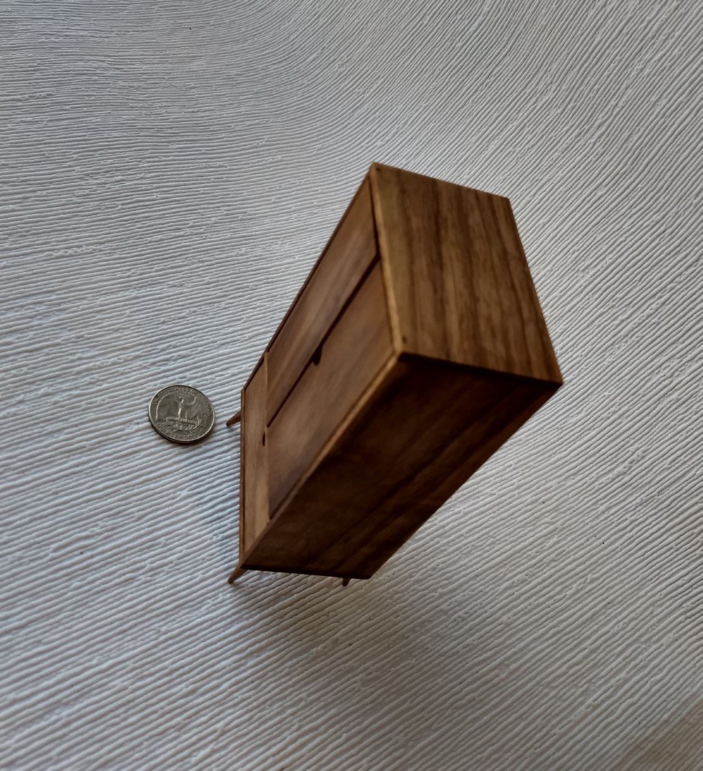 1:12 Dollhouse mid-century style wardrobe in walnut MCM armoire comes with 3 clothes hangers