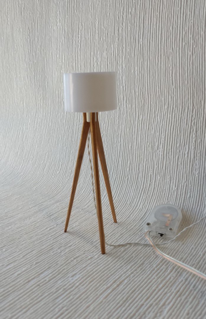 RESERVED 1:12 Dollhouse miniature tripod floor lamp cherry wood legs Modern tripod lamp Battery operated floor lamp with external wires