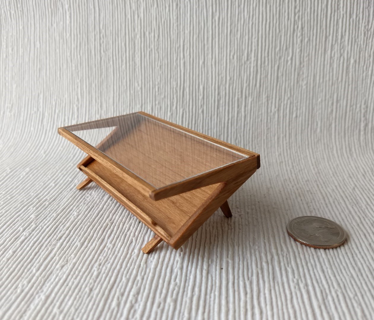 1:12 Dollhouse Mid-century styled coffee table acrylic top MCM magazine display coffee table in solid cherry wood